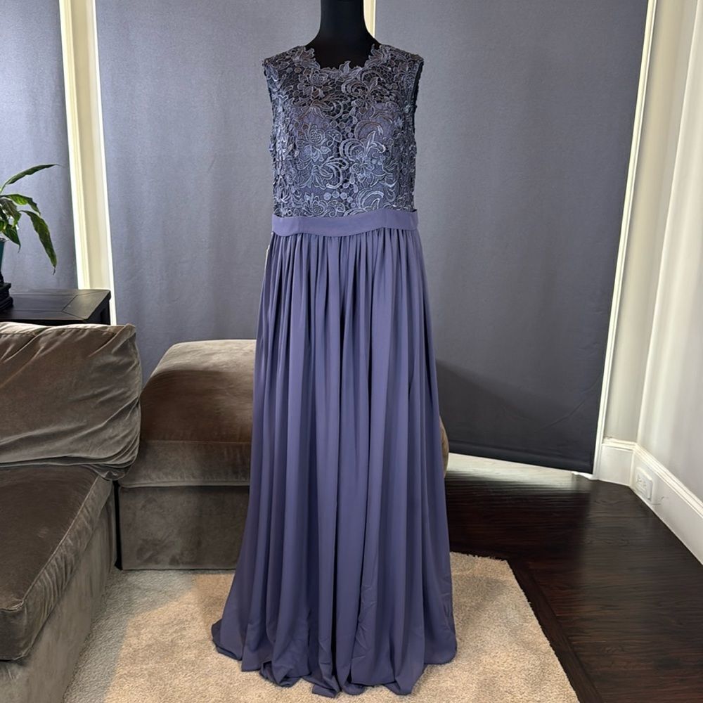 Women’s Blue Full Length Sleeveless Chiffon Bridesmaid Dress Zip Up Size 16 NEW
